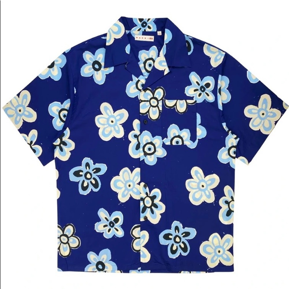 Marni Short Sleeve Floral Camp Shirt - Blue